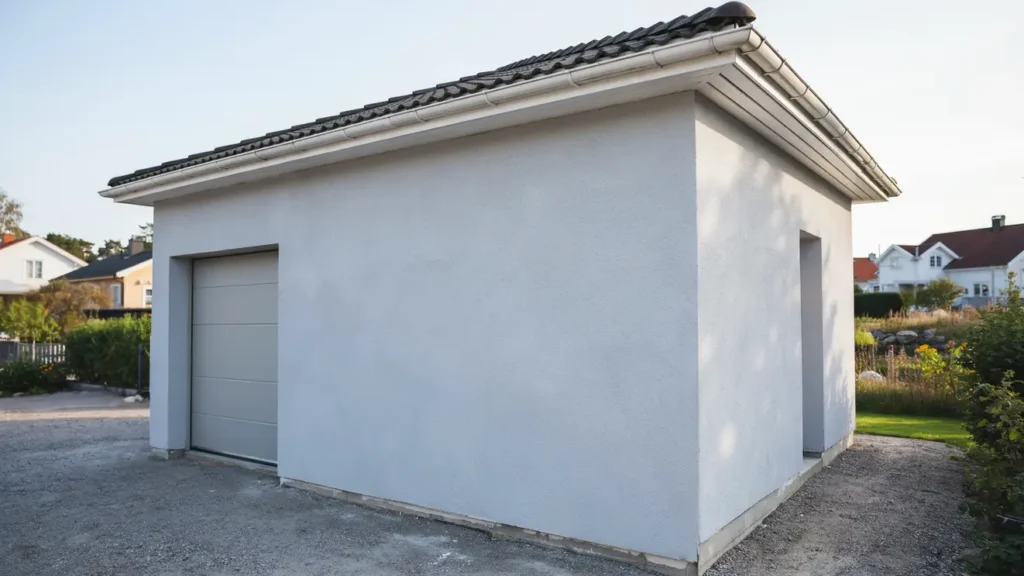 spritputsning av putsad garagefasad i bolinder strand